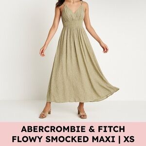 Abercrombie & Fitch Floral Viscose Maxi Dress Olive Green Smocked Strappy XS